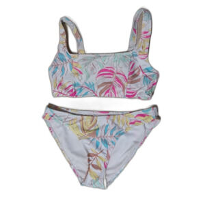 No Boundaries bikini Womens Small 3-5 white blue pink Hawaiian graphic Beachy